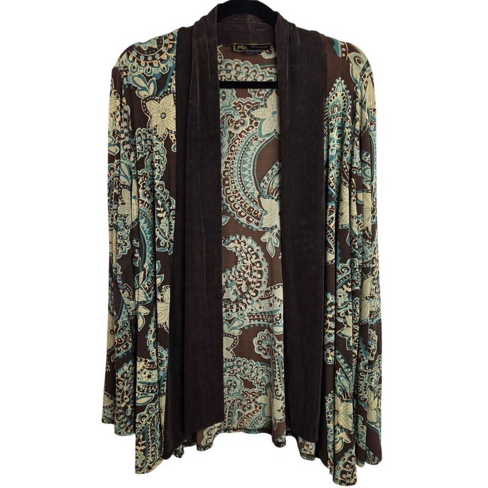 Mirasol‎ Women's Paisley Print Cardigan Sweater Duster Brown Blue Green Size L